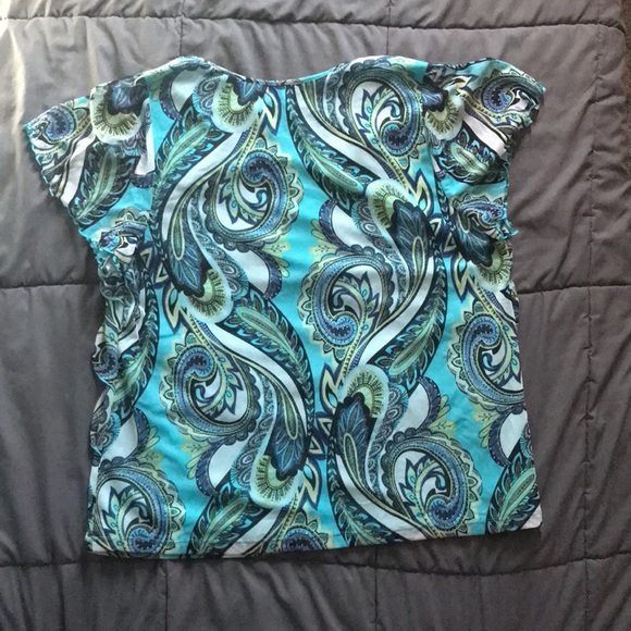 APT.9 Cartina Blu lined ruffled layers cap sleeve round neck shirt brand new - Picture 2 of 10